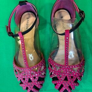 BAMBOO. Size 7 1/2. Women's Pink and Black Embellished Sandals